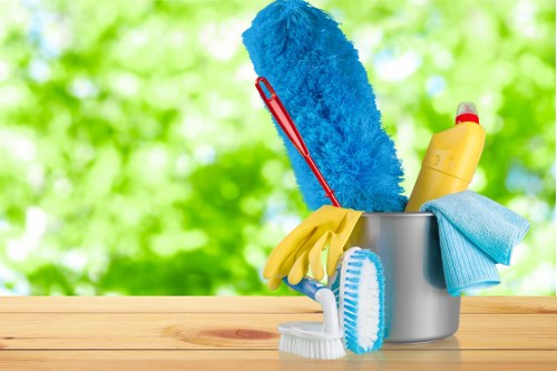 Technician preparing professional carpet cleaning equipment