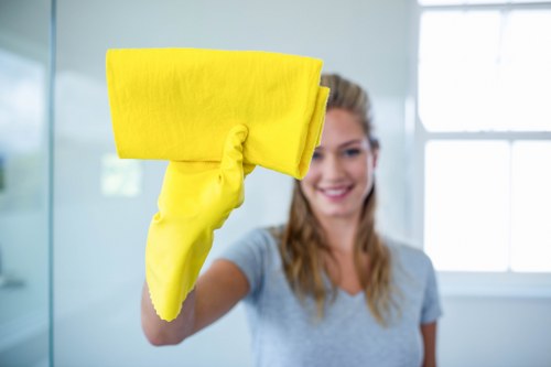 Oven cleaning technician in W11 polishing oven glass and interior surfaces